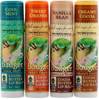 Badger Company, Organic, набор бальзамов для губ с маслом какао, 4 упаковки по 7 г (0,25 унции)