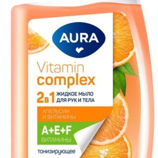 Мыло жидкое Aura Vitamin Complex 2в1 для рук и тела Апельсин и витамины, 500 мл